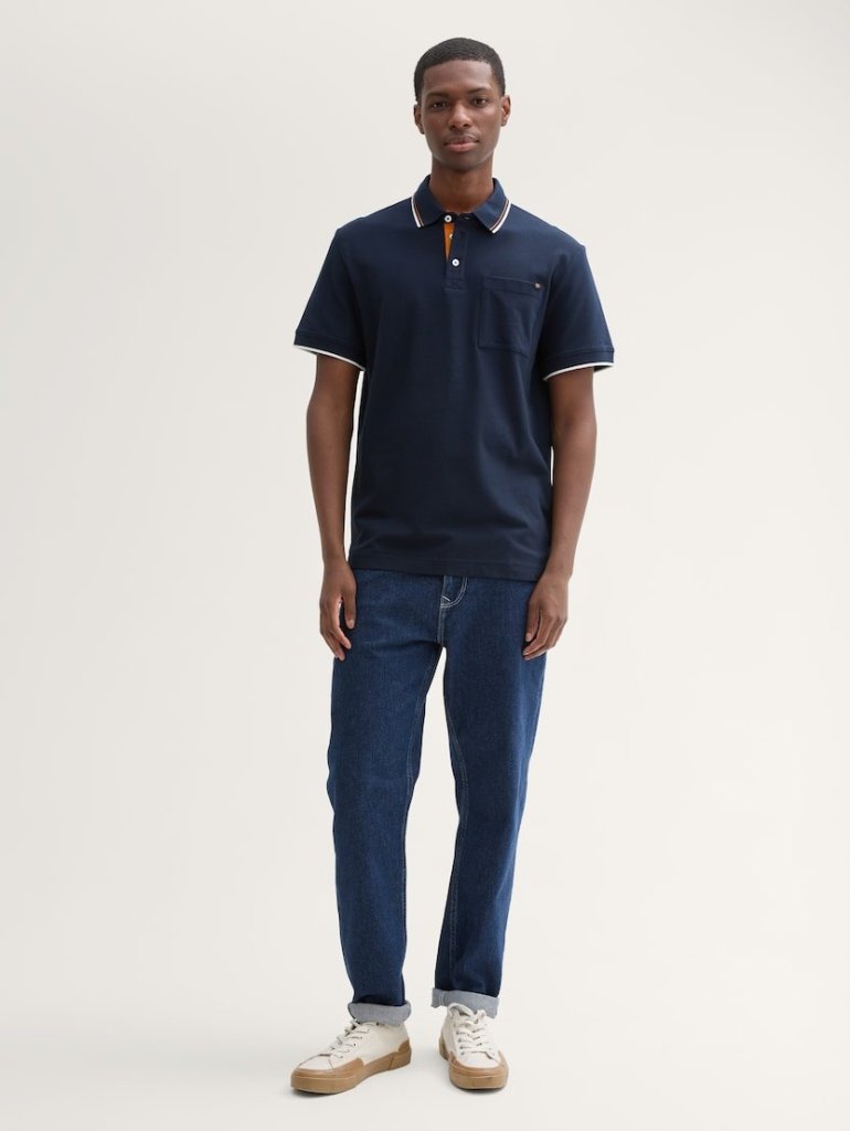 TOM TAILOR® PÁNSKÉ PIQUÉ POLO S KONTRASTEM - NAVY