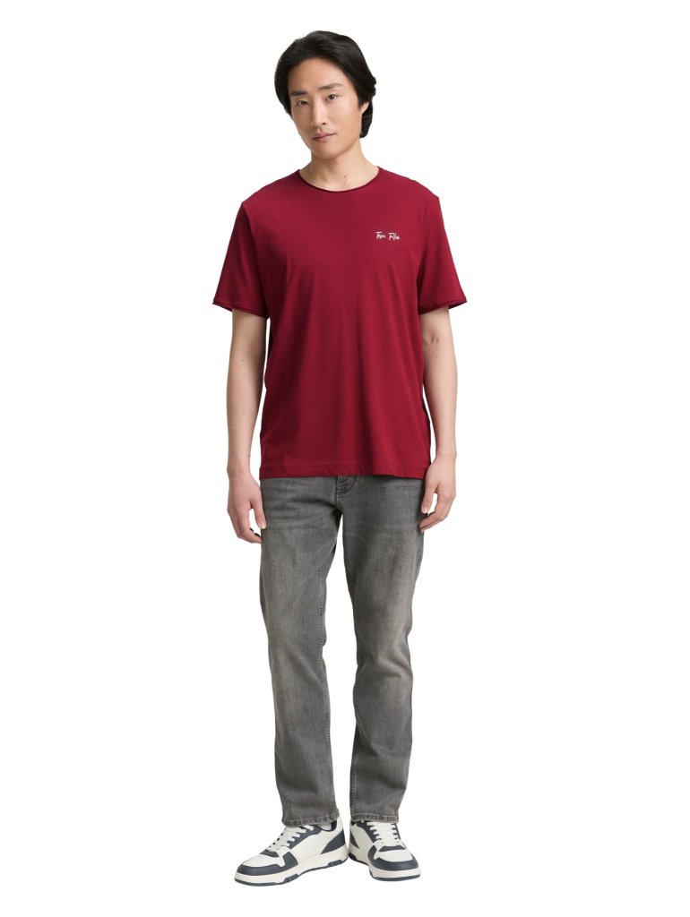 TOM TAILOR® PÁNSKÉ BASIC TRIKO S LOGEM - BORDÓ