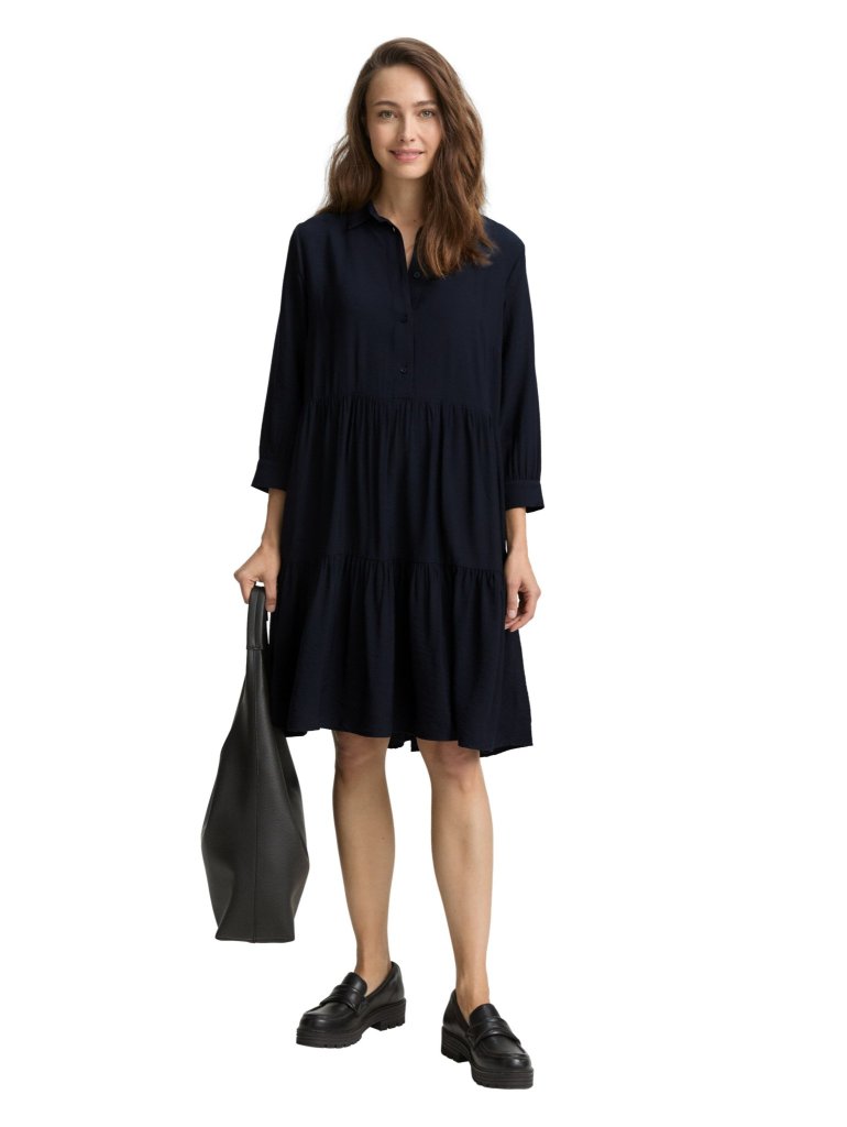 TOM TAILOR® DÁMSKÉ KOŠILOVÉ ŠATY S VOLÁNEM - ČERNÉ