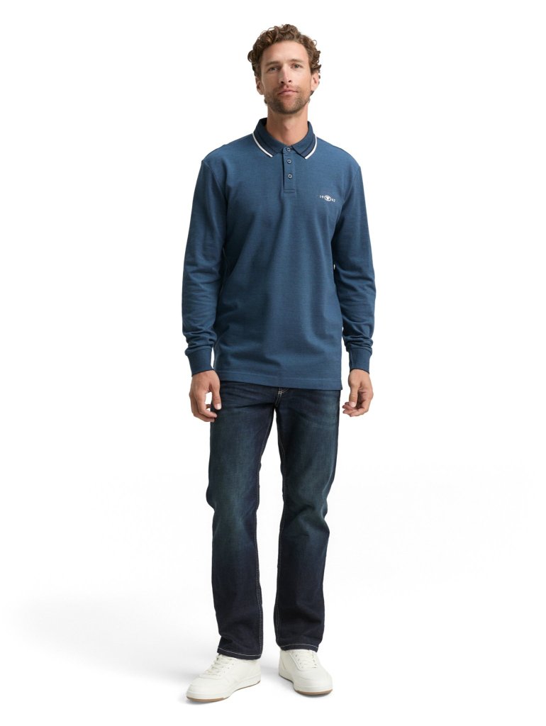 TOM TAILOR PÁNSKÉ PIQUE POLO S DLOUHÝM RUKÁVEM - MODRÝ MELÍR